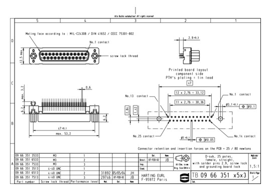 HART DSUB SV FE SSDP STR 25P 09663516513 
