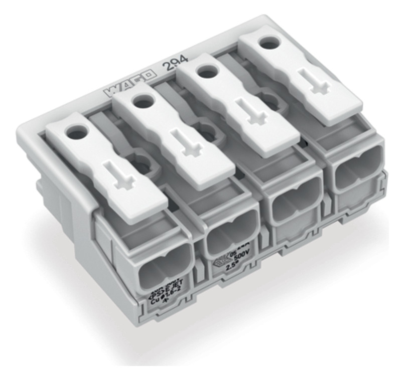 Klemmleiste 4p ws Serie 294 24A Thermopl 0,5-2,5qmm 40mm Federzugans Steckklemm Klemmleiste 4p ws Serie 294 24A Thermopl 0,5-2,5qmm 40mm Federzugans Steckklemm
