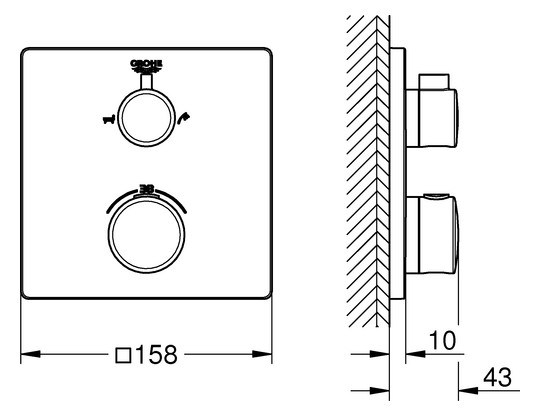 GROHE Fertigmontageset Grohtherm UP-Wannen-Thermostat mit integrierter 2-Wege-Umstellung, eckig, chrom