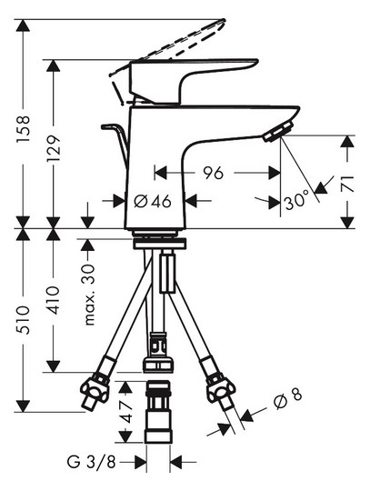hansgrohe Waschtisch-Einhebelmischer 80 Talis E ND, für offene Warmwasserbereiter, mit Zugstangen-Ablaufgarnitur, chrom