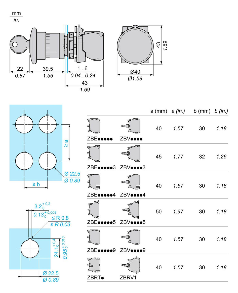 Not-Aus Taster EB IP66 Schlüssel 1S 1Ö Ø22,5mm Einb Schraub