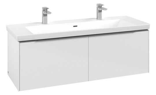 V&B Waschtisch-Unterschrank Subway 3.0 127,2x42,9x47,8cm, mit LED/Griff Aluminium glänzend, brilliant white