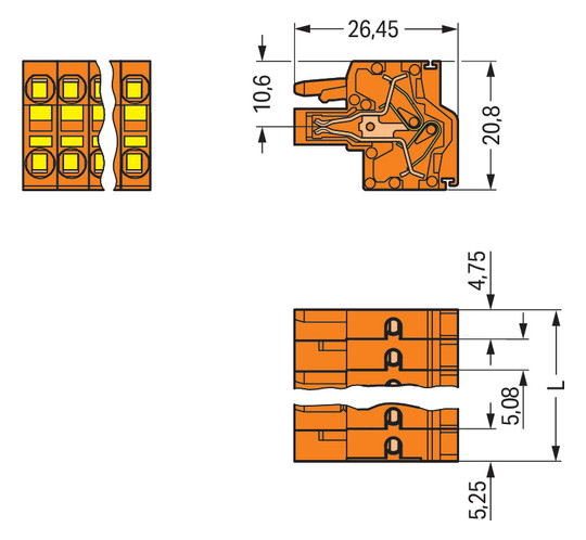 Klemmleiste 6p or Serie 231 16A Thermopl 0,2-2,5qmm 5,08mm Federzugans