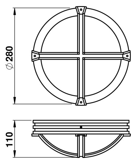 Glasleuchte 75W HV br IP44 E27 Ø280x110mm