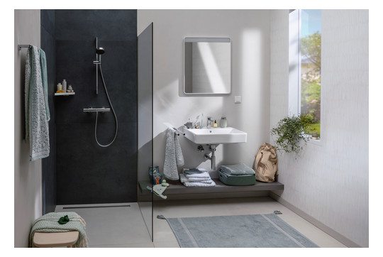 hansgrohe Duschrinne RainDrain Compact 800 mm, Komplettset, für flache Installation, Edelstahl gebürstet