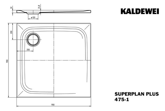 Kaldewei Duschfläche SUPERPLAN PLUS 475-1 90x90cm, Perl-Effekt, schwarz