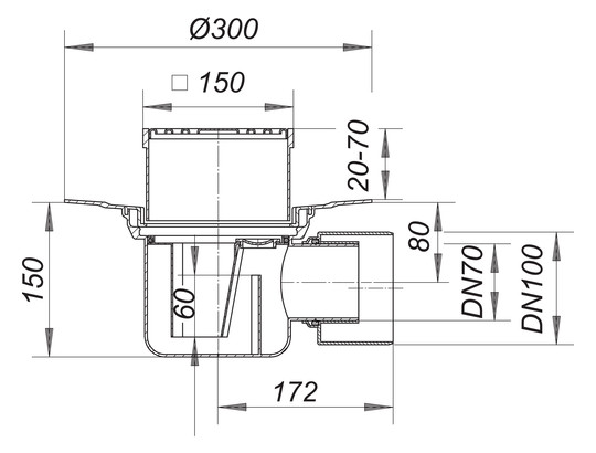 Dallmer Bodenablauf 57 KE Serie 15 DN 70/100, 150x150mm