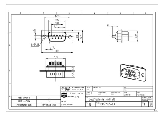 HART HARTING D-SUB STIFTLEIS 09672095615 