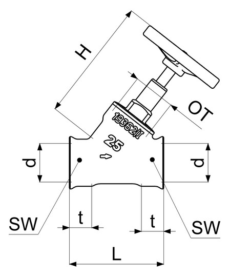 Schlösser Schrägsitzventil 1405 DN 25, Rp 1, ohne Entleerung, steigende Spindel