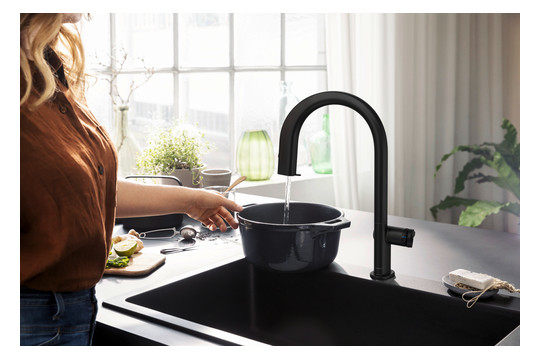 hansgrohe Spültisch-Einhebelmischer Aqittura M91 mit Ausziehauslauf, 1jet, Starter Set, mattschwarz