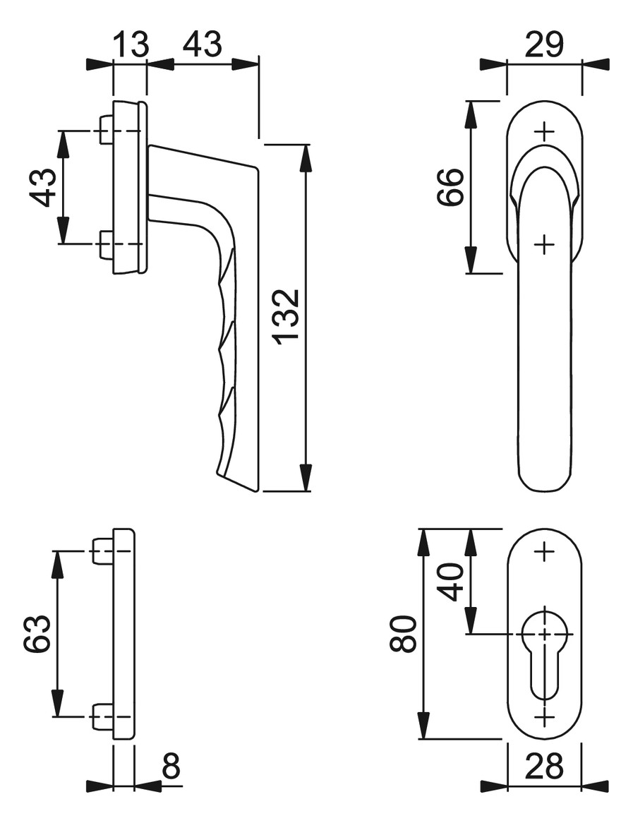Bild Fenstertür- Halbgarnitur, Profilzylinder gelocht, Brest 0739/U26/49PNS, Nockendurchmesser 10, Aluminium verkehrsweiß - HOPPE-1