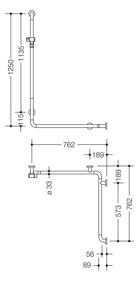 HEWI Duschhandlauf 801 762 x 1250 mm, stahlblau, mit Brausehalterstange