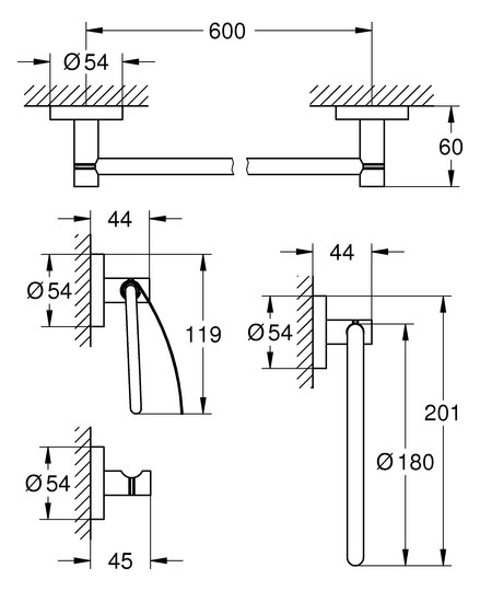 GROHE Bad-Set Essentials 4 in 1, verdeckte Befestigung, Supersteel