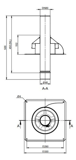 MHG Kaminkopfabdeckung Atec DN 80, 330 x 330 x 470 mm, starr, Edelstahl
