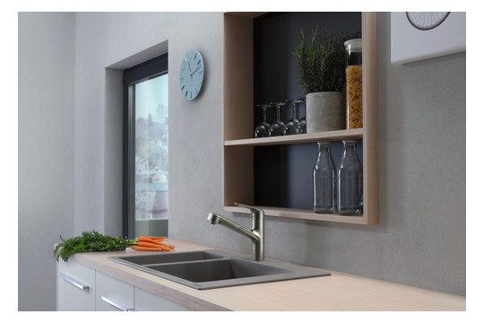 hansgrohe Spültisch-Einhebelmischer 150 Focus M42 mit Ausziehauslauf, 1jet, sBox, Edelstahl-Optik