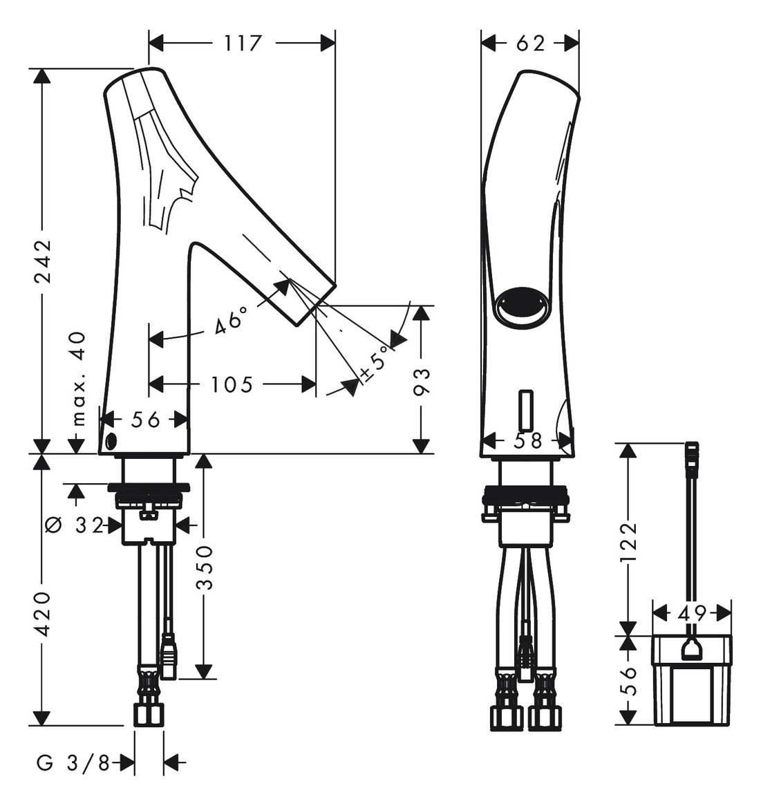hansgrohe Elektronik-Waschtischmischer Axor Starck Organic mit Temperaturvoreinstellung, Batteriebetrieb, brushed gold optic