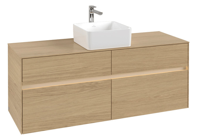 V&B Waschtischunterschrank Collaro 140x54,8x50cm, Waschtisch mittig, LED-Beleuchtung 10,4 W, nordic oak