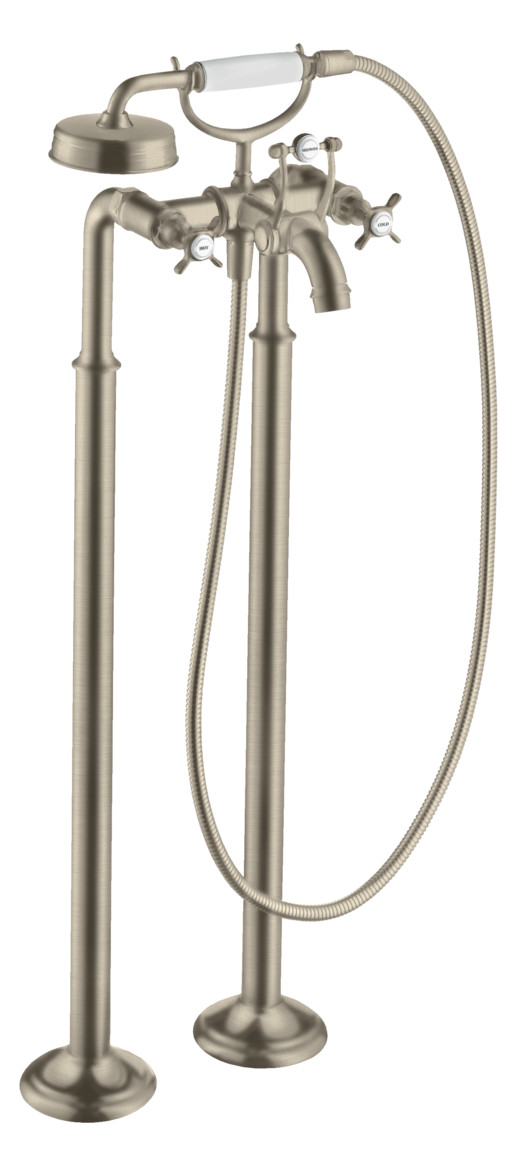 hansgrohe Fertigmontageset Axor Montreux 2-Griff-Wannen-Armatur, bodenstehend, mit Kreuzgriffen, brushed nickel