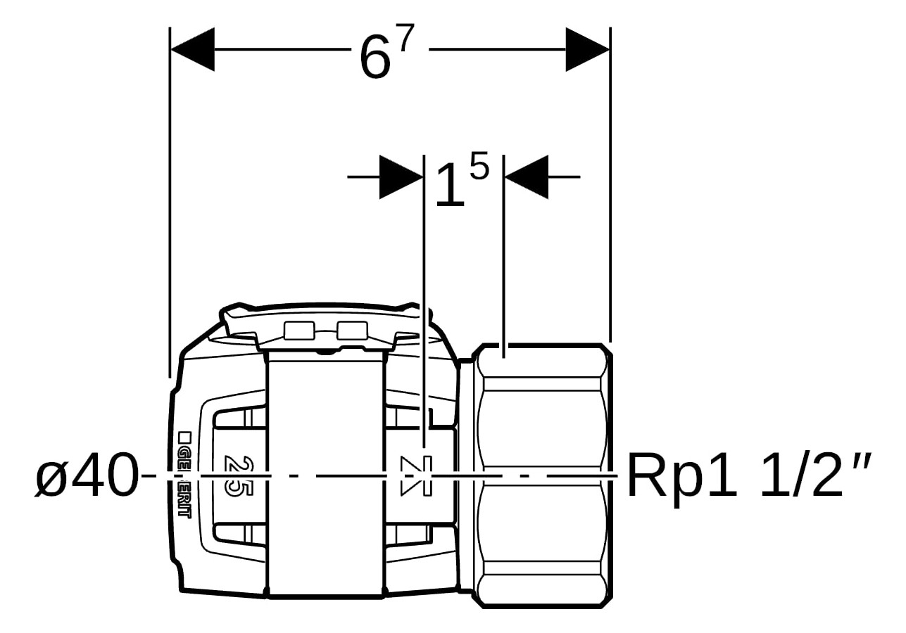 Geberit Übergang FlowFit Ø 40 mm, Rp 1 1/2, mit Innengewinde