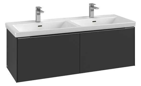 V&B Waschtisch-Unterschrank Subway 3.0 127,2x42,9x47,8cm, mit LED/Griff Aluminium glänzend, volcano black