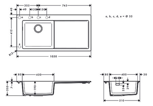 hansgrohe Einbauspüle 450 S5110-F450 1030x490mm, 1 Hauptbecken links, Abtropffläche rechts, betongrau
