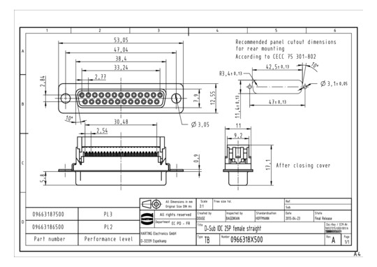 HART HARTING BUCHSENLEISTE D 09663186500 