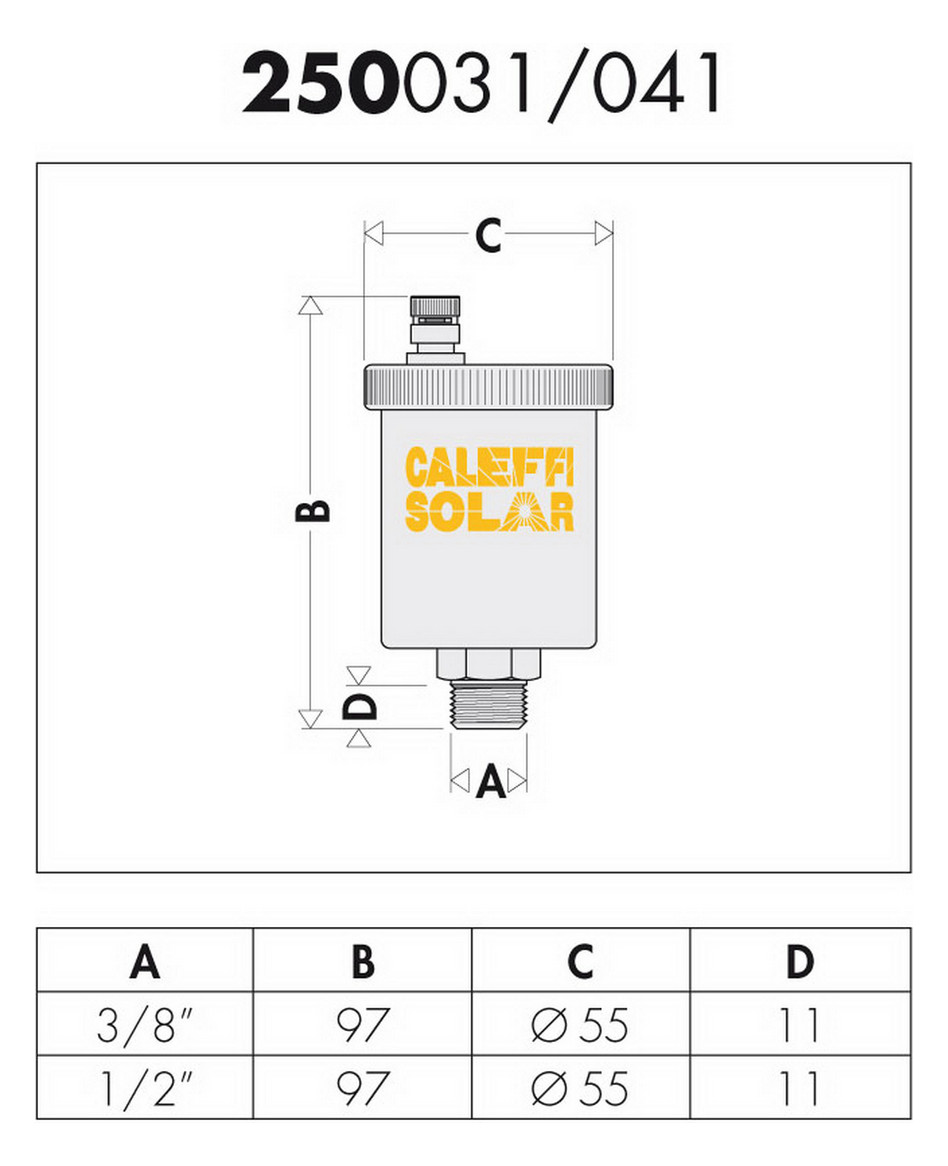 Caleffi Solar-Schnellentlüfter 3/8"AG mit Absperrkugelhahn, automatisch, max. Abblasedruck 5 bar, verchromt