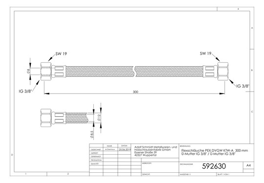 ASW Flex-Trinkwasserschlauch 3/8" x 3/8", 300 mm, Überwurfmutter IG