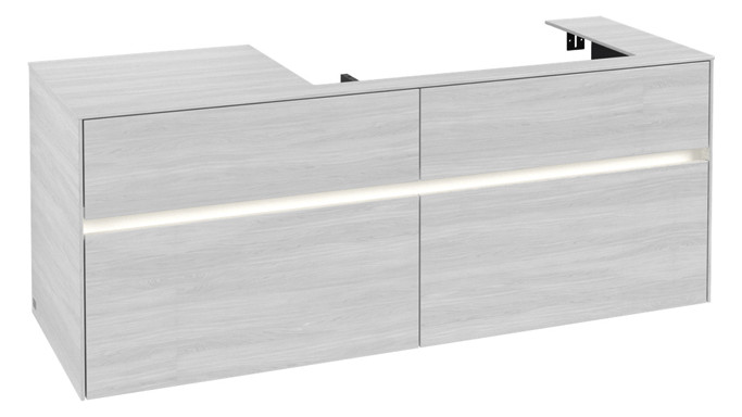 V&B Waschtischunterschrank Collaro 140x54,8x50cm, Waschtisch rechts, mit LED-Beleuchtung, white wood