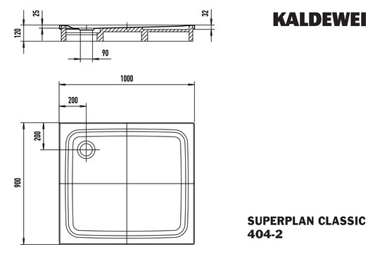 Kaldewei Duschwanne SUPERPLAN CLASSIC 404-2 90x100x2,5cm, mit Träger, Vollantislip Perl-Effekt, pergamon