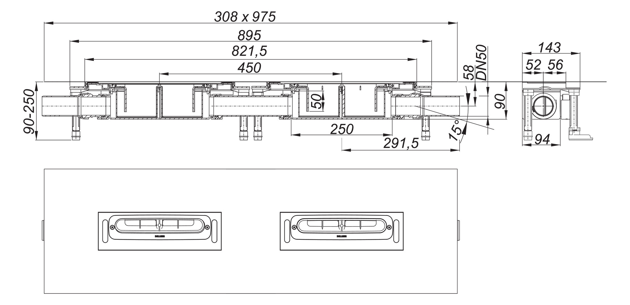 Dallmer Ablaufgehäuse DallFlex Duo DN 50