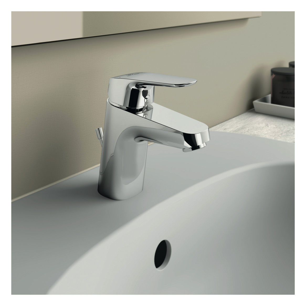 Ideal-Standard Waschtisch-Einhebelmischer CeraFlex mit Kunststoff-Ablaufgarnitur, Ausladung 101mm, chrom