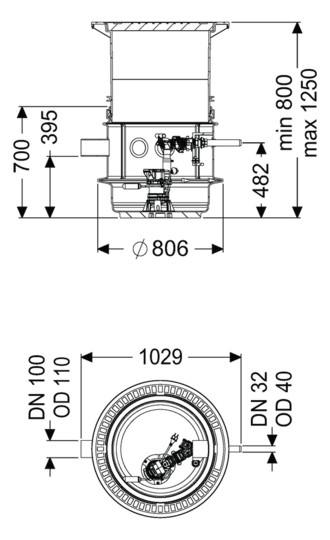 Kessel Pumpstation Aquapump Medium Mono GTF 600, 800-1250 mm, mit Schwimmer, Abdeckung D
