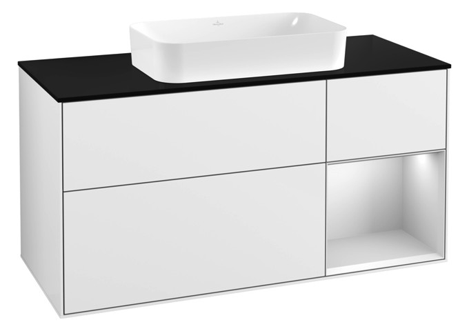 V&B Waschtisch-Unterschrank Finion 120x60,3x50,1cm, Regal rechts White matt lacquer, Glossy white lacquer