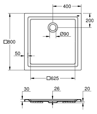 GROHE Duschwanne Universal 80 x 80 x 3 cm, Acryl, alpinweiß