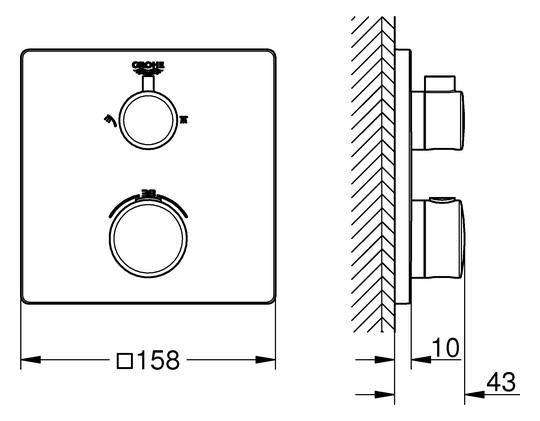 GROHE Fertigmontageset Grohtherm UP-Brause-Thermostat, mit integrierter 2-Wege-Umstellung, eckig, chrom