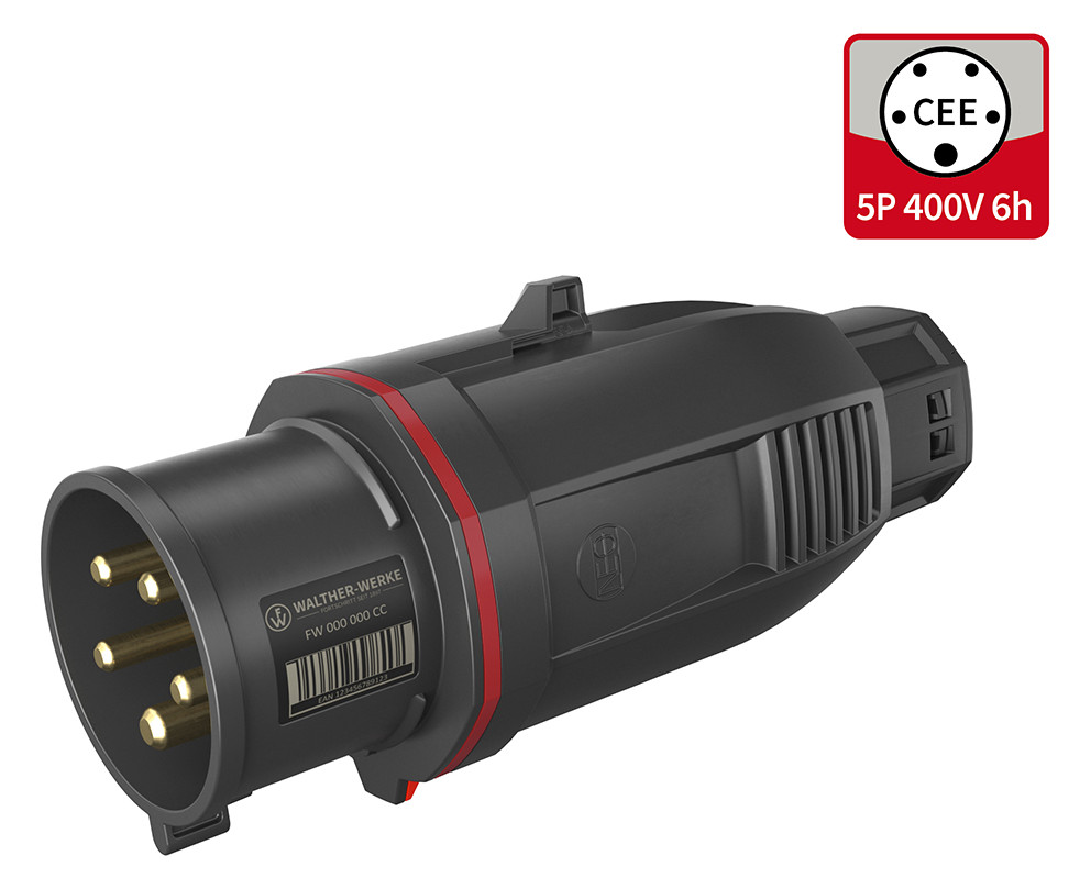 CEE-Stecker 5p 32A IP54 400V/rt 6h Kst schraubl.Kl Knickschutztülle