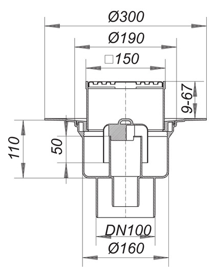 Dallmer Bodenablauf 61 HT/KE Serie 15 DN 100, 150x150mm