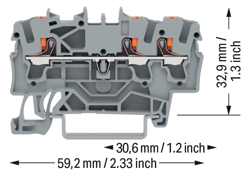Reihenklemme 0,25-4qmm 1Etage 3kl gr 24A TS35 Hutschiene TH35