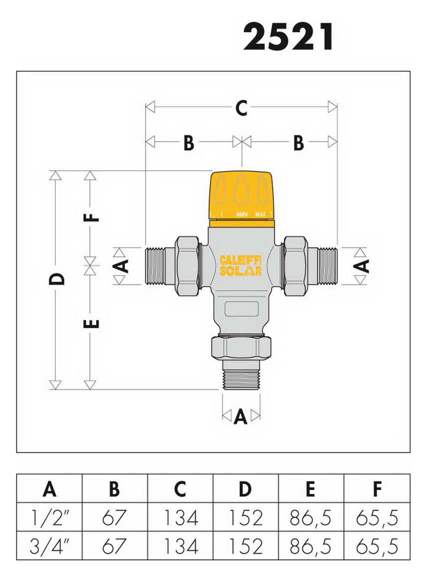 Caleffi Thermomischer 3/4", 30-65 GradC, mit Rückflussverhinderer, für Solaranlagen