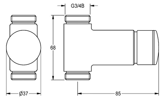 AR Durchgangsventil, F3, hydraulisch, o. Mischung, Aufputz, 2xG3/4B