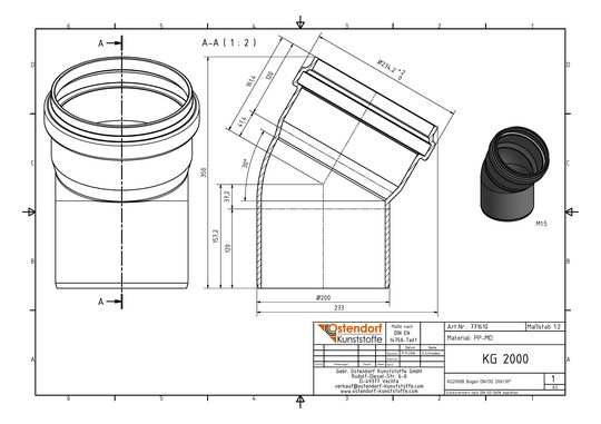 Ostendorf KG2000 Bogen B DN/OD 200, 30Grad