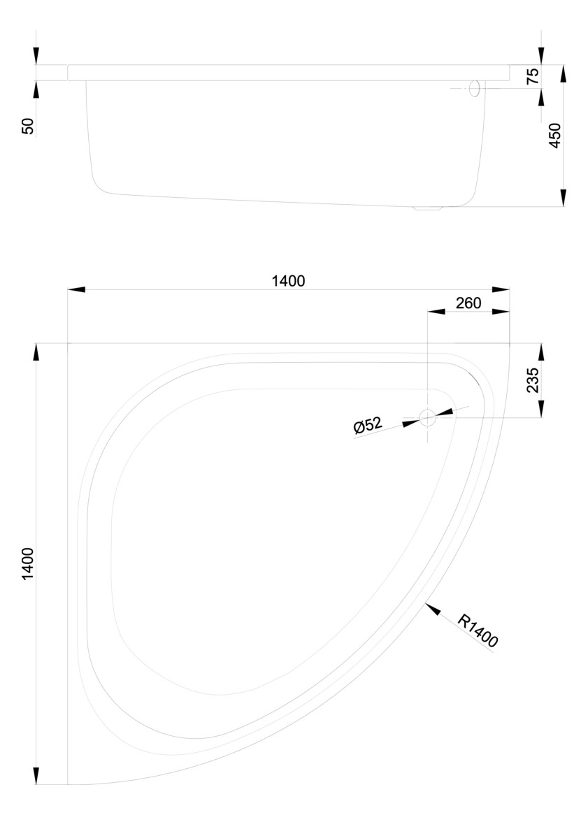 Bette Badewanne Arco 6035 140x140x45cm, Eck, jasmin