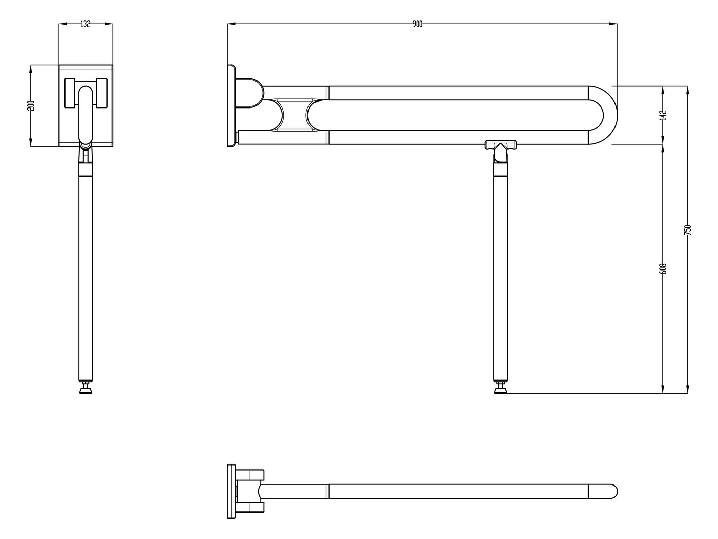 Normbau Stützklappgriff Nylon Care 750mm, 900 mm, Antibac, dunkelgrau Normbau Stützklappgriff Nylon Care 750mm, 900 mm, Antibac, dunkelgrau