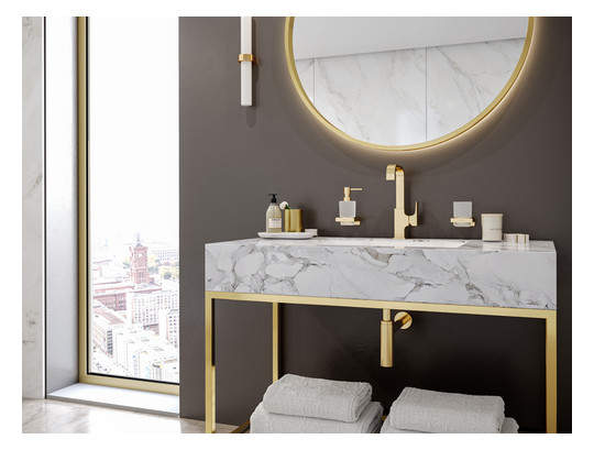 hansgrohe Zahnbecher AddStoris mit Glas, Wandmontage, Metall, polished gold optic