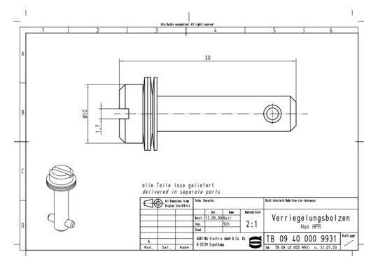 HART Verriegelungsbolzen Han 09400009931 