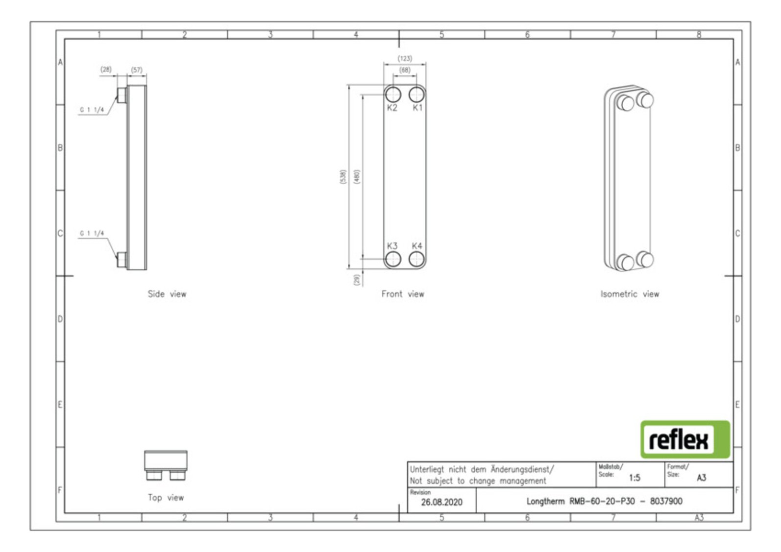 Reflex Wärmetauscher Longtherm RMB-60-20, Plattenzahl 20, gelötet, Edelstahl, eingängig
