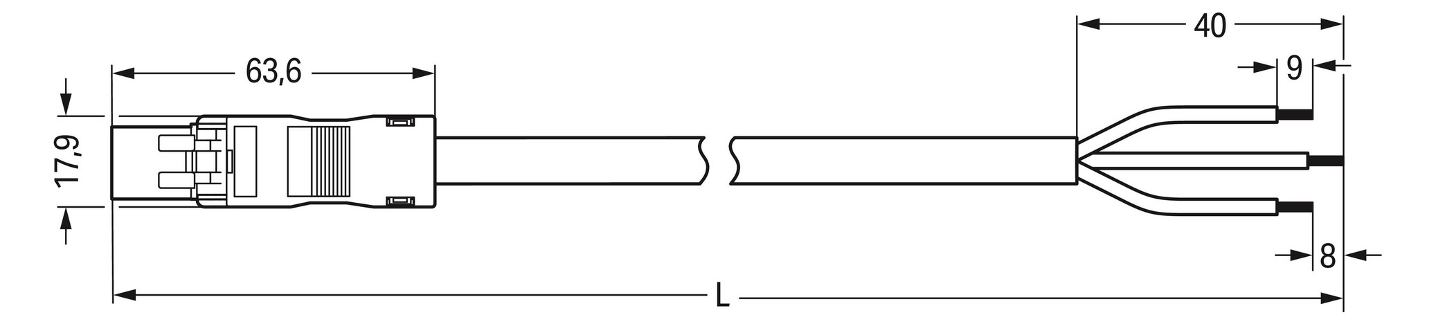 Systemverbindung 3p Serie 891 H05Z1Z1-F 1qmm 3x1qmm L7000mm sw Stecker fr.Ende