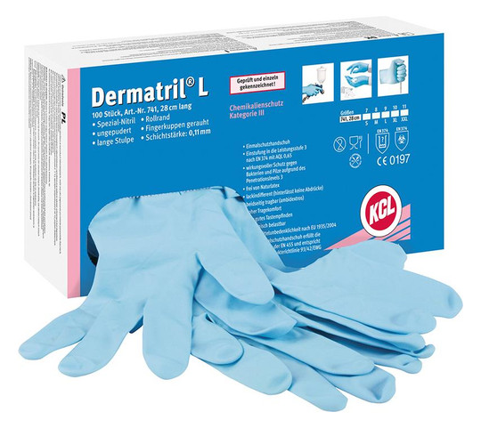 KCL-Handschuh Dermatril L 741 blau - Gr.11 (Box a 100...