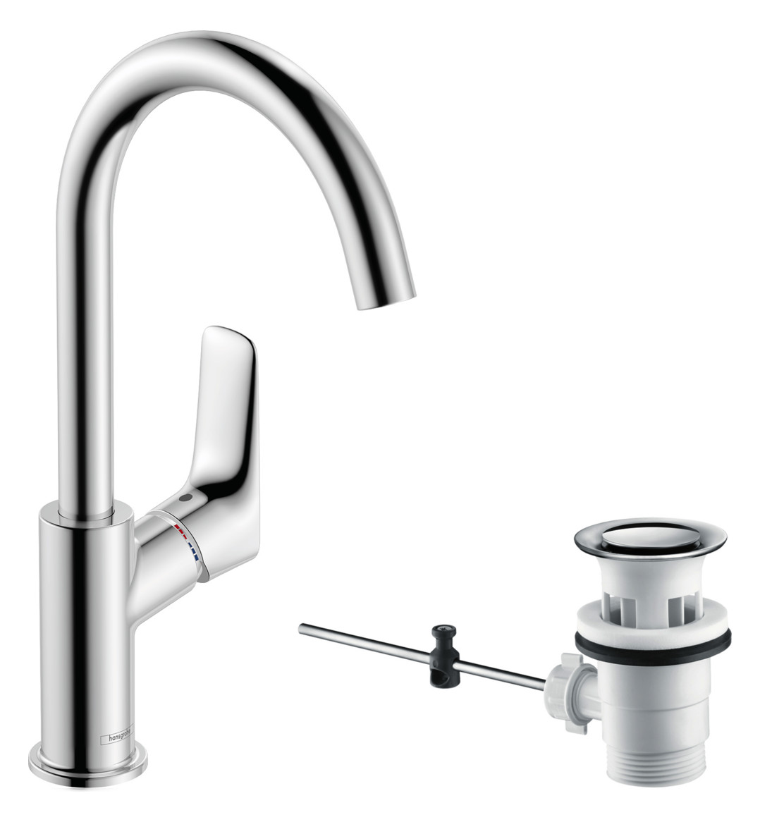 hansgrohe Waschtisch-Einhebelmischer 210 Logis mit Zugstangen-Ablaufgarnitur, mit Schwenkauslauf, chrom